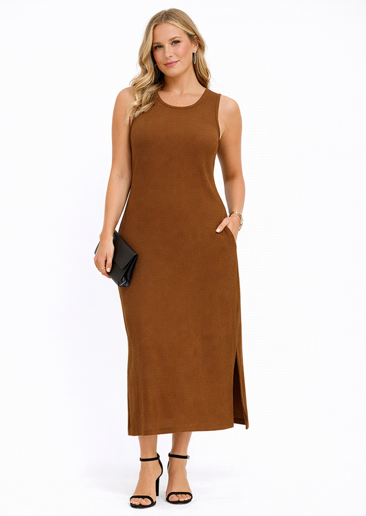 Vestido Midi Feminino Básico com Fenda