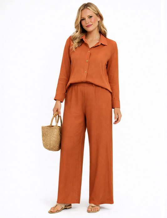 Conjunto Feminino Camisa e Calça Pantalona