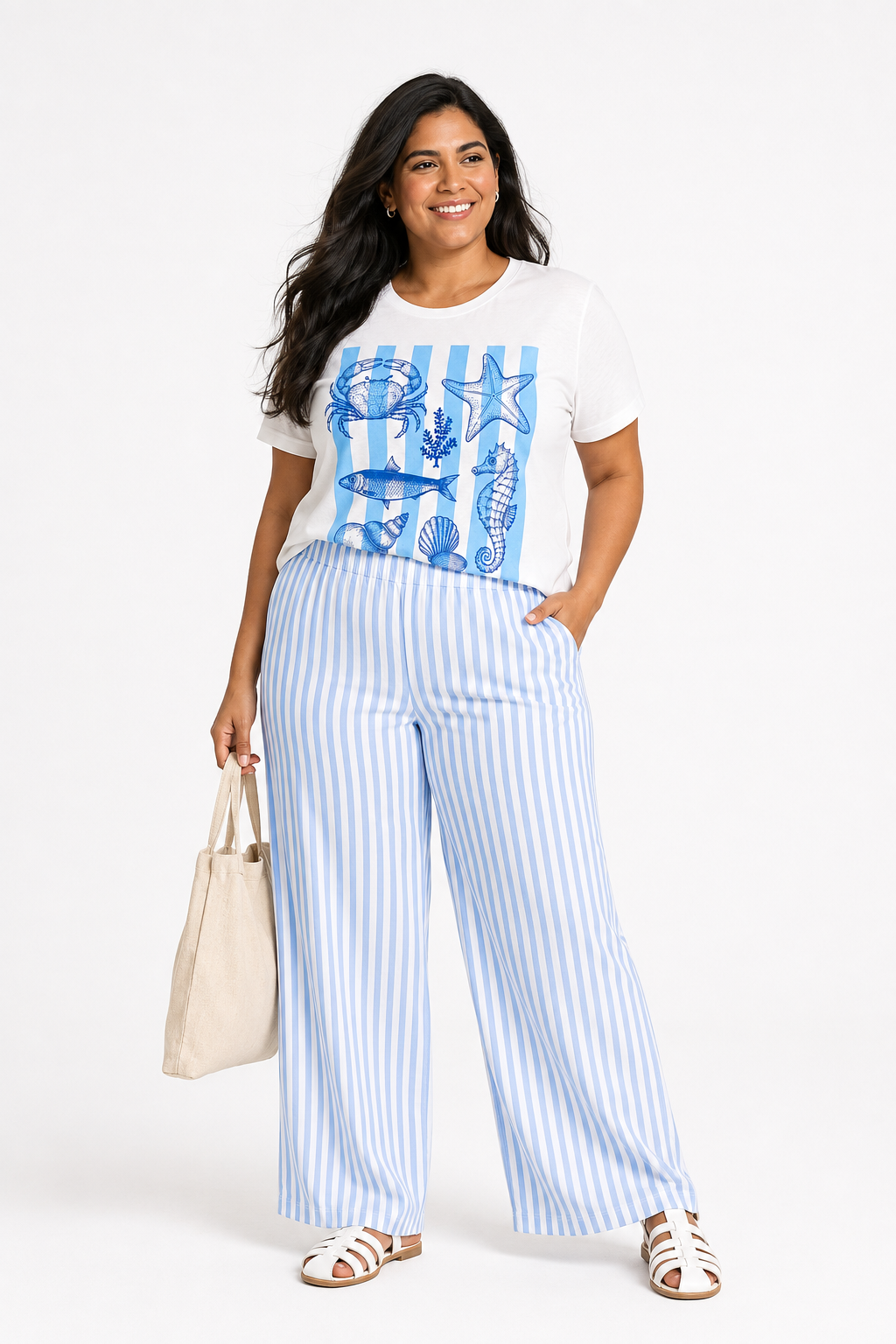 Calça Duna Pantalona Listrada