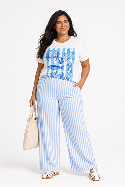 Calça Duna Pantalona Listrada