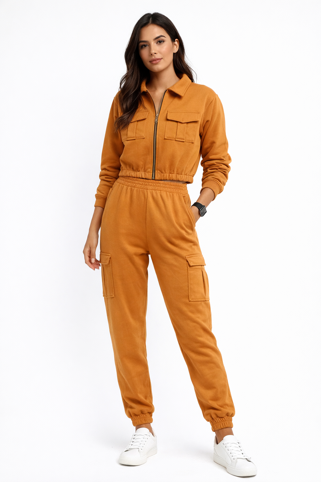 Conjunto Cargo Feminino com Zíper Frontal e Bolsos Utilitários