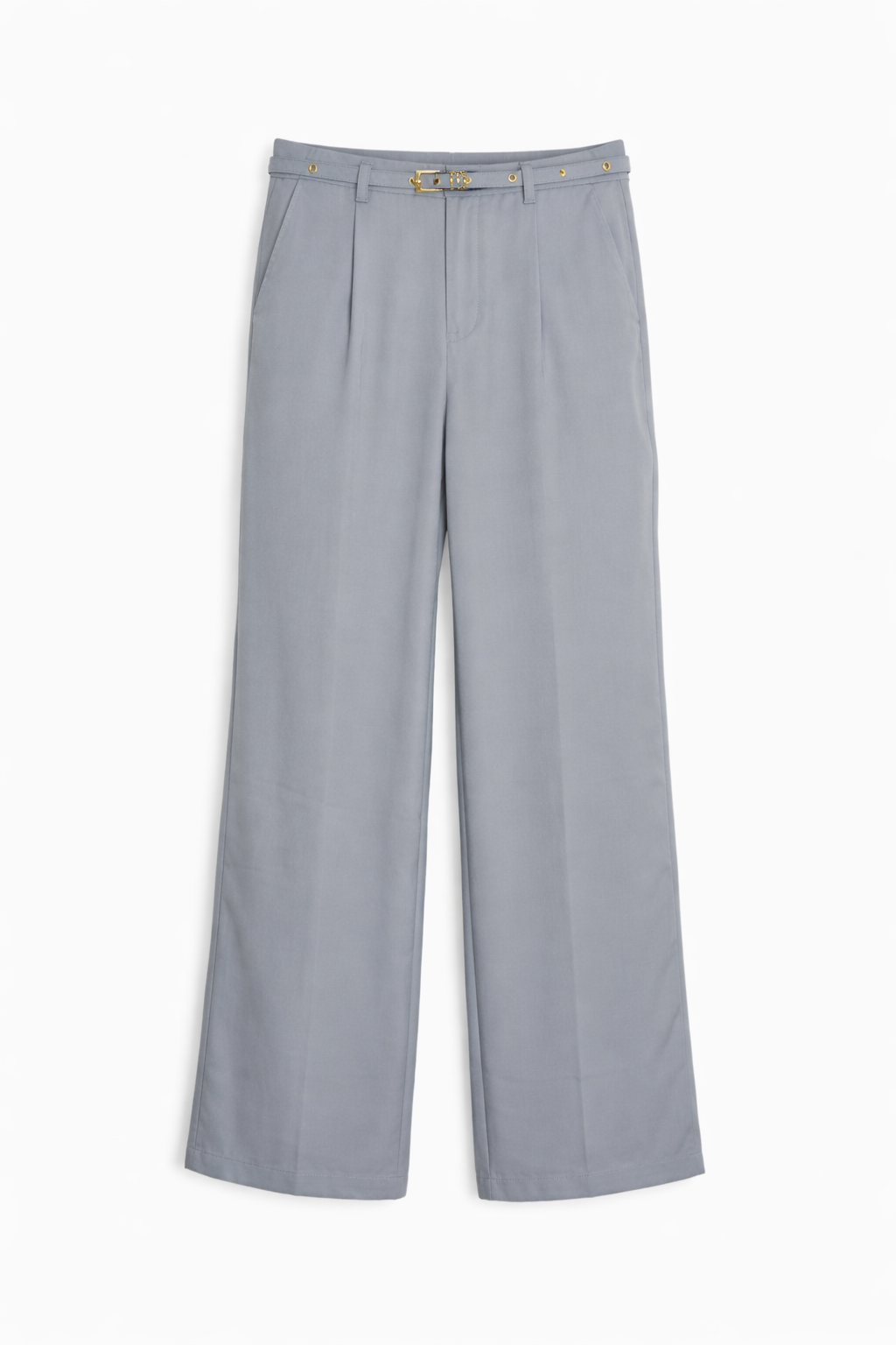 Calça Pantalona Alfaiataria com Cinto Fino e Fivela Dourada