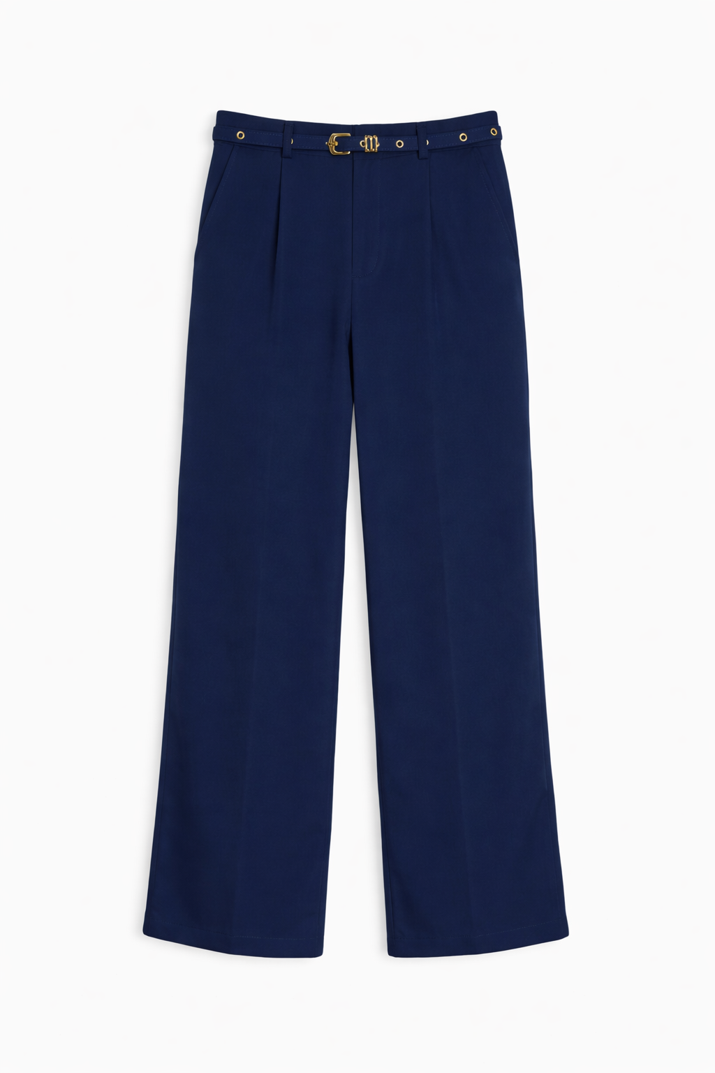 Calça Pantalona Alfaiataria com Cinto Fino e Fivela Dourada